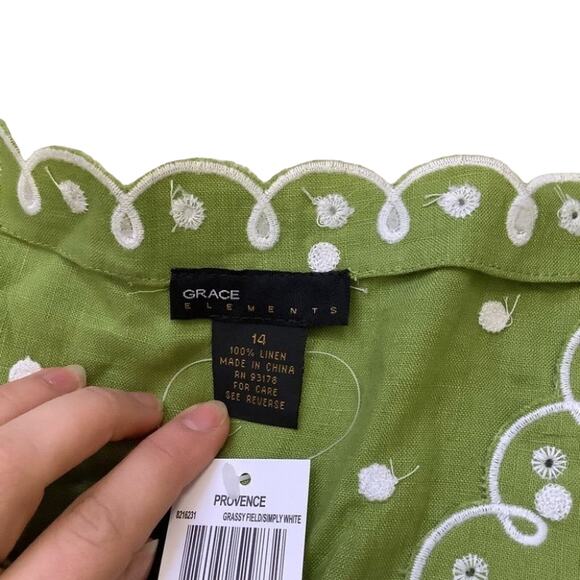 Grace Elements Size 14 Green Linen Grassy Field  Embroidered Spring NWT New Cute - Picture 10 of 11